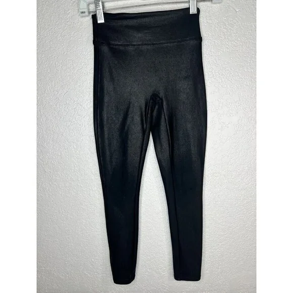 SPANX Women's Black Faux Leather Leggings Size XS Seamless Front Y - Picture 2 of 7